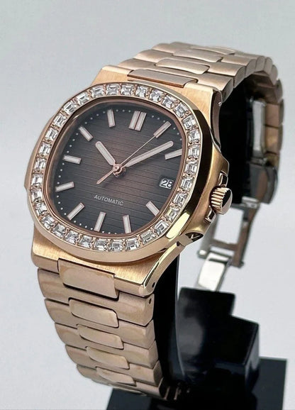 NAUTILUS ROSE GOLD GEMED BROWN MOD